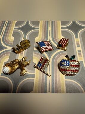 Patriotic  American Flag & Eagle Pin Lot + U.S. lapel pin-get Olympics ready!